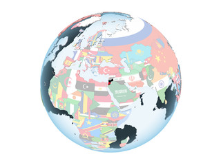 Jordan with flag on globe isolated