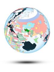 Turkmenistan on globe with flags