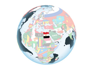 Egypt with flag on globe isolated