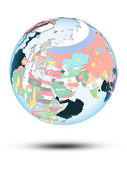 Azerbaijan on globe with flags