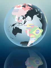 Obraz premium Panama on globe with flags
