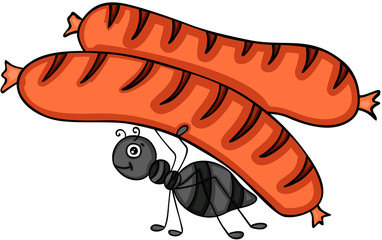 Ant carrying a grilled sausage