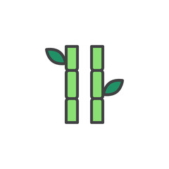 Bamboo stems with leaves filled outline icon, line vector sign, linear colorful pictogram isolated on white. Symbol, logo illustration. Pixel perfect vector graphics