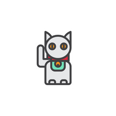 Maneki Neko cat filled outline icon, line vector sign, linear colorful pictogram isolated on white. Lucky Japan cat symbol, logo illustration. Pixel perfect vector graphics
