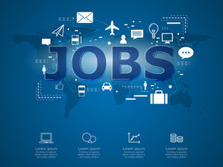 Creative infographic of business jobs with world map