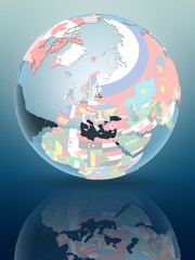 Latvia on globe with flags