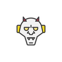 Japanese hannya filled outline icon, line vector sign, linear colorful pictogram isolated on white. Traditional japanese demon Oni mask symbol, logo illustration. Pixel perfect vector graphics