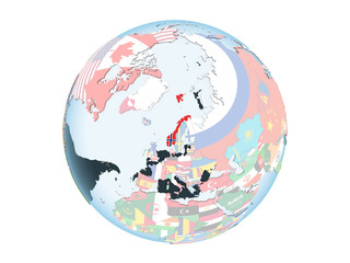 Norway with flag on globe isolated