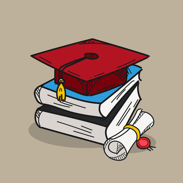 Graduation cap illustration on color background