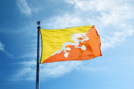 Bhutan flag on the mast