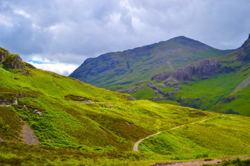 Fototapeta na wymiar View of Three Sisters mountains in Highlands, Scotland