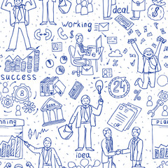 Business People Doodle. Hand drawn seamless Vector pattern