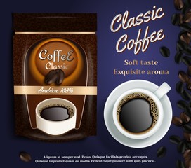 Instant coffee ads vector realistic illustration