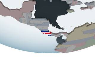 Costa Rica with flag on globe