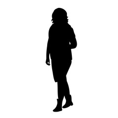  silhouette of a girl is walking, on a white background, one
