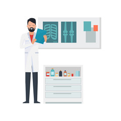 Doctor with Notebook X-rays Vector Illustration