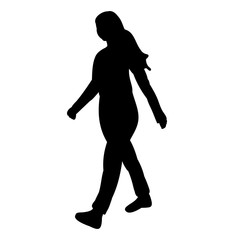 silhouette of a girl walking, isolated on white background