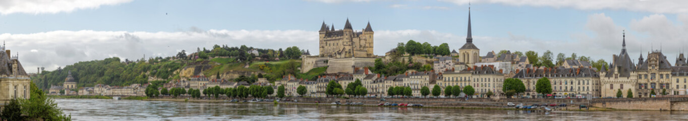 Fototapeta na wymiar Saumur France May 10th 2013 : Panoramic view of Saumur , a commune in the Maine-et-Loire department in western France