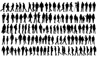 silhouette people go set - obrazy, fototapety, plakaty