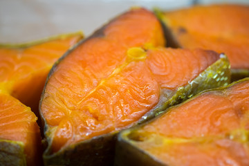 Cutted pieces of smoked salmon for sale