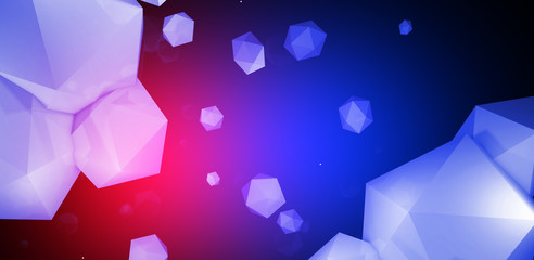 3d render. Abstract background with a polygon, neon light