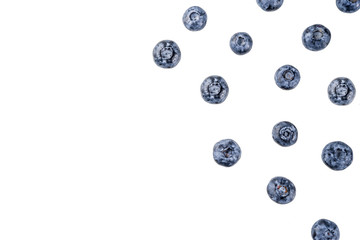 Raw fresh blueberry isolated on white, simple pattern top view