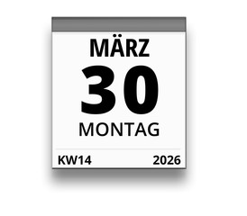 Kalender für Montag, 30. MÄRZ 2026 (Woche 14)