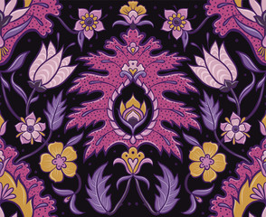 Bohemian Seamless Floral Tile - Pink, purple and mustard