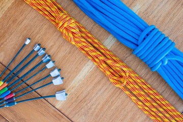 close-up of climbing ropes and chocks.