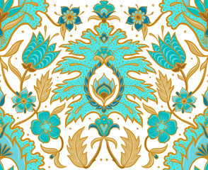 Boho Floral Tile - Turquoise and Ochre