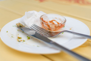 Remains of food eaten on plates.