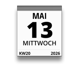 Kalender für Mittwoch, 13. MAI 2026 (Woche 20)