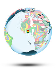 Ghana on globe with flags