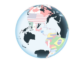 Honduras with flag on globe isolated