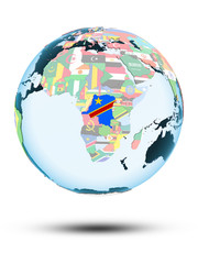 Democratic Republic of Congo on globe with flags