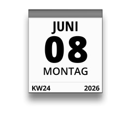 Kalender für Montag, 8. JUNI 2026 (Woche 24)