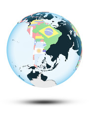 Uruguay on globe with flags