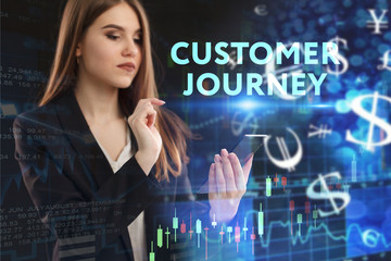 The concept of business, technology, the Internet and the network. A young entrepreneur working on a virtual screen of the future and sees the inscription: Customer journey