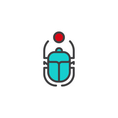 Fototapeta premium Egyptian Scarab filled outline icon, line vector sign, linear colorful pictogram isolated on white. Winged scarab Beetle and sun symbol, logo illustration. Pixel perfect vector graphics