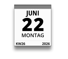 Kalender für Montag, 22. JUNI 2026 (Woche 26)