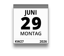 Kalender für Montag, 29. JUNI 2026 (Woche 27)