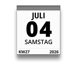 Kalender für Samstag, 4. JULI 2026 (Woche 27)