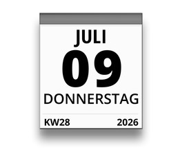 Kalender für Donnerstag, 9. JULI 2026 (Woche 28)