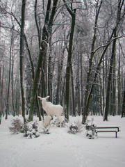 Winter park scene with a sculpture - 212071304