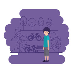 man in the park with bicycle vector illustration design