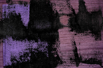 Grunge Ultra purple Postcard sample, linen fabric surface on wooden table with free copyspace for greeting text