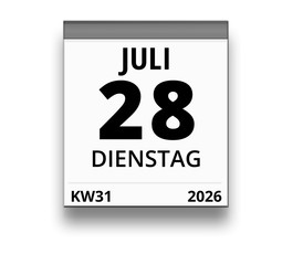 Kalender für Dienstag, 28. JULI 2026 (Woche 31)