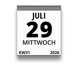Kalender für Mittwoch, 29. JULI 2026 (Woche 31)