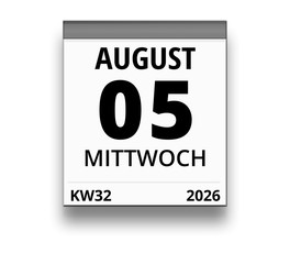 Kalender für Mittwoch, 5. AUGUST 2026 (Woche 32)