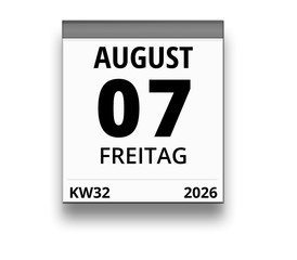 Kalender für Freitag, 7. AUGUST 2026 (Woche 32)